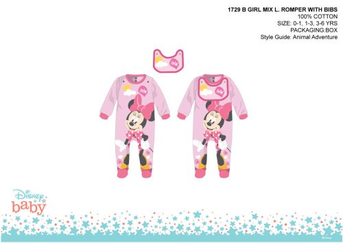 Disney Minnie Mouse baby onesie with bib - light pink-pink - for 0-1 month old baby