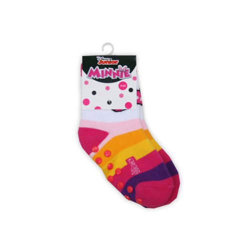Non-slip kids ankle socks - Minnie Mouse - plush - bow patterned - pink striped - 27-30