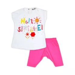   Summer patterned cotton t-shirt-shorts set for babies - white-pink - 80