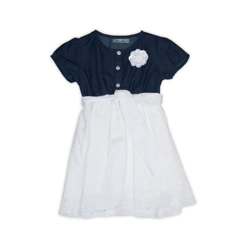 Denim - summer dress with acid-washed material combination - cotton dress - white-denim blue - 122