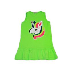   Unicorn patterned, sequined sleeveless cotton dress - green - 122