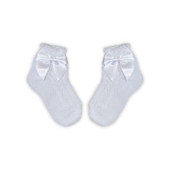   100% cotton baby girl crochet ankle socks with bow decoration - white - 13-14