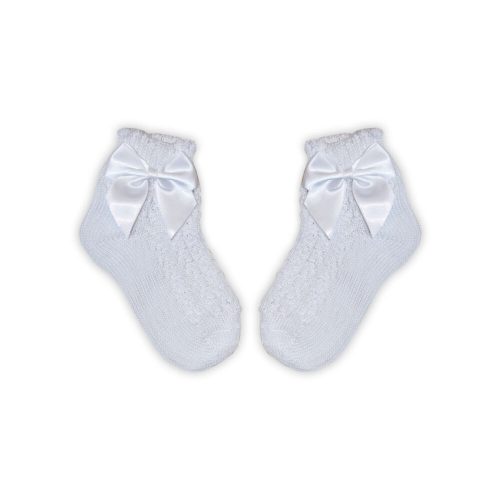 100% cotton baby girl crochet ankle socks with bow decoration - white - 16-17
