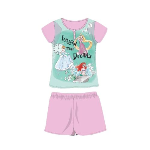 Summer short sleeve children's cotton pajamas - Disney Princesses - with Follow your dreams slogan - light pink - 98