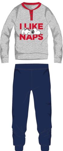 Snoopy men's thin cotton pajamas - jersey pajamas - light gray-dark blue