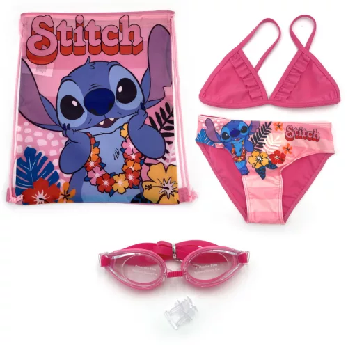 Disney Stitch 3 részes strand szett (tornazsák+úszószemüveg+bikini fürdőruha szett) 5-6 éves korig