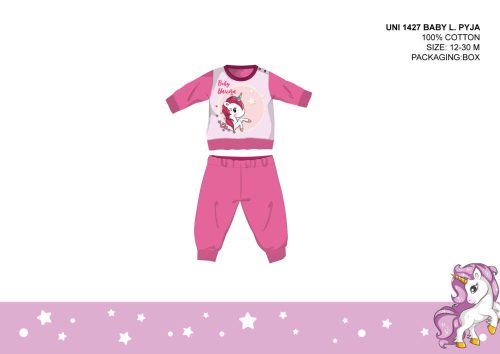 Unicorn baby pajamas - jersey cotton pajamas - dark rose pink - 80