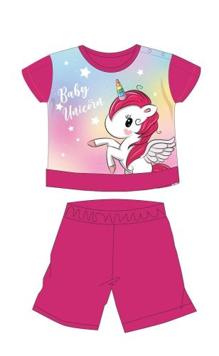 Unicorn summer short sleeve baby pajamas - cotton jersey pajamas - pink - 92
