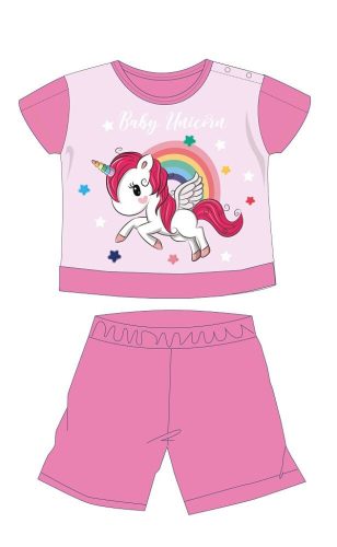 Unicorn summer short sleeve baby pajamas - cotton jersey pajamas - rose pink - 92