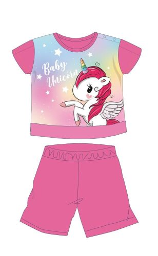Unicorn summer short sleeve baby pajamas - cotton jersey pajamas - dark rose pink - 92