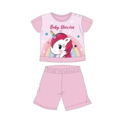   Unicorn summer short sleeve baby pajamas - cotton jersey pajamas - light pink - 92