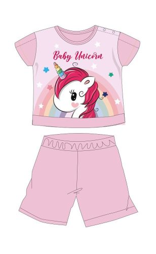 Unicorn summer short sleeve baby pajamas - cotton jersey pajamas - light pink - 92
