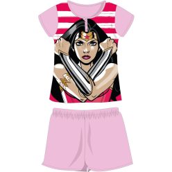  Wonder Woman nyári rövid ujjú gyerek pamut pizsama - jersey pizsama - világosrózsaszín